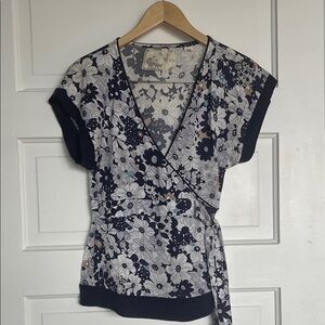 Anthropologie Deletta Navy and White Floral Blouse